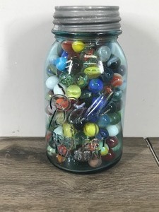 lot 304 image: Vintage Ball Canning Jar Full of Marbles