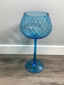 lot 385 image: Vintage MCM Empoli Art Glass Diamond Optic Blue Aquamarine Snifter Compote 14 Tall