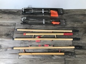 lot 406 image: 5 - Wood Ice Fishing Sticks and 2 Plastic Polar Tip Ups