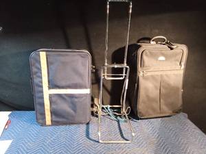 lot 176 image: Luggage cart and 2 suitcases with wheels.