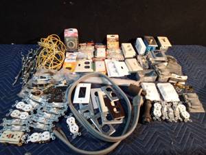 lot 146 image: Pail of electrical items and more