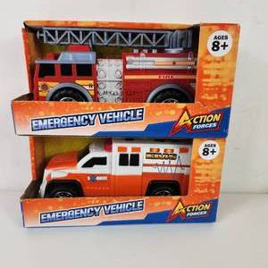 lot 6 image: Two New Emergency Vehicles Ages 8 Ambulance Fire Truck