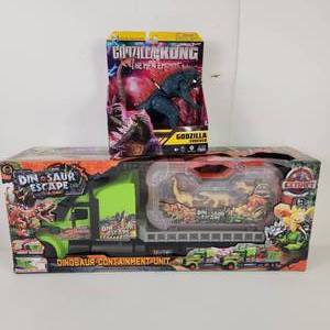 lot 20 image: Lot Of Two New Toys Godzilla Kong And Dinosaur Containment Unit
