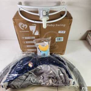 lot 56 image: New Open Box Bellababy WS-HB181 For Infants Baby Rocker 5 Point Harness Blue Fabric