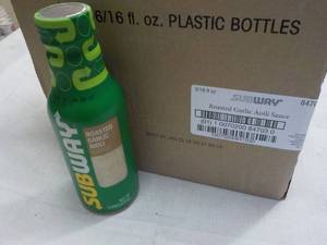 lot 102 image: 6 ct 16oz Subway Roasted Garlic Aio...