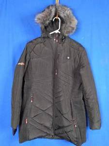 lot 135 image: ActionHeat Womens 5V Battery Heated Long Puffer Jacket with Imitation Fur Hood - Black XL