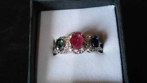 lot 967 image: Tri-Gemstone Ring. Pink, Green, and blue gemstones.