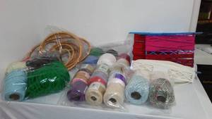 lot 691 image: Crochet Thread, Embroidery Hoops, Cording In Covered Tote.