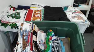 lot 695 image: Flannel, Denim, Cotton, Craft Prints In Covered Tote.
