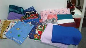 Flannel, Jersey, Cotton, Remnant Material. 18 Gal. Rubbermaid Roughneck Covered Tote.
