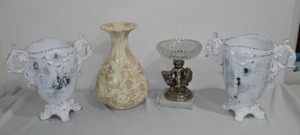 lot 775 image: Vintage Shabby Chic Ornate White Acantus Leaves Vase, Garden Pots and more.