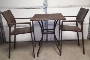 Outdoor Wicker High Top Table and Chairs (2).