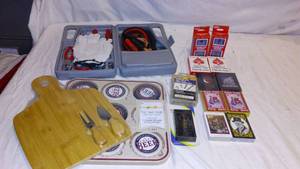 lot 479 image: Emergency Car Kit, Tic Tac Toe, Cribbage Boards, Cards, and more.