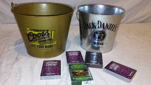 lot 487 image: Coors and Jack Daniels Ice Buckets and Playing Cards.