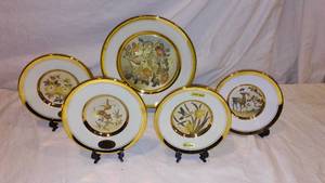 lot 488 image: Vintage 24K Gold Rim Chokin Art Plates, Japan, Birds, Flowers, Deer.