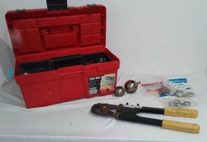 lot 812 image: 16 in. Plastic Toolbox with Contents.