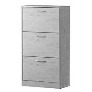 lot 32 image: FUFU&GAGA 22.4 in. W x 42.1 in. H 24-Pair Gray Wood 3-Drawer Shoe Storage Cabinet with Foldable Compartments    Customer Returns See Pictures