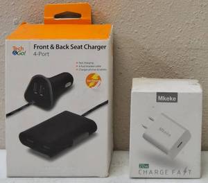 lot 8 image:  NEW (1) Front & Back Seat Car Charger - 4 - Port (1) Mkeke Charge Fast - USB -C 20W Fast Charger