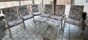 lot 23 image: Set of Six Metal Patio Chairs with Two Ottomans