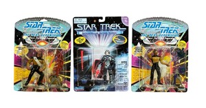 lot 130 image: Three Vintage Star Trek Two Next Generation (opened) and One Interstellar Action Series (not opened) Action Figurines