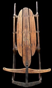 lot 127 image: Vintage Flexible Vintage Flyer Airline Pilot Sled with Super-Steering Wooden Toboggan