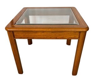 lot 64 image: Vintage Wooden Square Accent Table with Glass Top