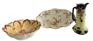 lot 50 image: Vintage Pieces including a Hand Painted Japanese Moriage Porcelain Pitcher with Handle