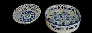 lot 44 image: Two Beautiful Blue and White Bowls with Lattice Edging