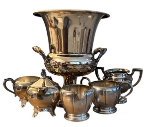 lot 137 image: Vintage Silver Sensations including a Vintage Silver Plated Ice Bucket and Sugar and Creamers