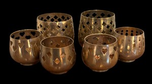 lot 200B image: Six Cut Out Vintage Brass Candle Holders