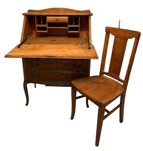 lot 7 image: Vintage Secretary Desk with Chair