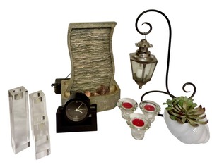 lot 267 image: Variety of Home Decor including a Tabletop Water Fountain, Candle Holders and More