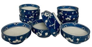 lot 197 image: Japan Blue Multi Pattern Glazed Ceramic Rice Meal Soup Dining Bowl Set