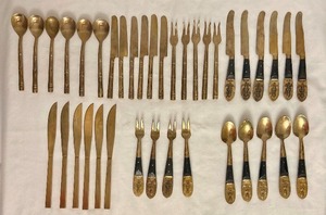 lot 195 image: Variety of Petite Silverware including Nickel Bronze Appetizer Spoons and Siam Bronze Thai Dancer Shrimp Forks and More