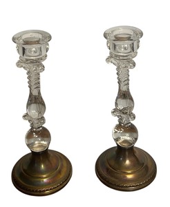 lot 119 image: Beautiful Vintage Pair of Weighted Sterling and Glass Candle Holders