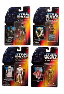 lot 363A image: Vintage Star Wars Figurines Original Packaging  The Power of the Force, 3-3PO Stormtrooper, Yoda & Boba Fett