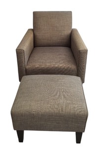 Gray Tone Upholstered Chair with Ottoman