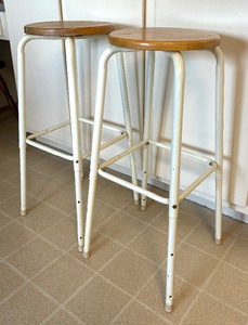 lot 403 image: Two White Metal Kitchen Stools with Wooden Seats