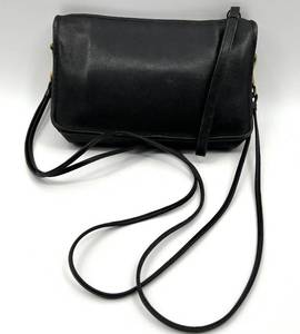 lot 14 image: Vintage Black Leather Coach Handbag with Brass Hardware