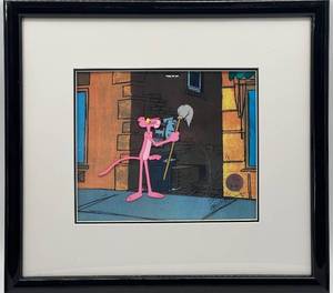 lot 90 image: Framed Pink Panther Animation Cel Signed by FRIZ FRELENG