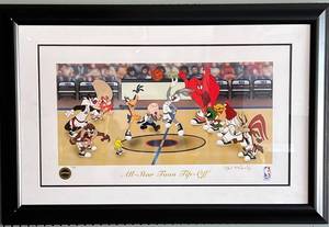 lot 100 image: Framed Signed Looney Tunes All-Star Toon Tip-Off Seriolithograph