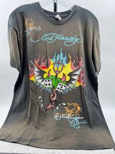 lot 143 image: Ed Hardy Graphic T-Shirt XL with Flame and Dice Design