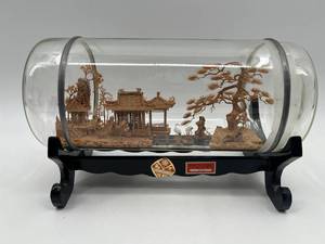 lot 146 image: Intricate Chinese Cork Sculpture in Glass Display