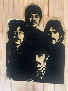 lot 223 image: Vintage Velvet Beatles Poster with Gold Trim - Damaged Edges
