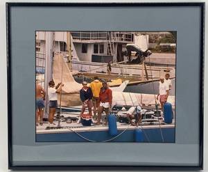 lot 229 image: Framed Nautical Photograph Featuring Sailing Crew and Vessel