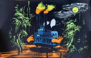 lot 255 image: Vintage Blacklight Poster with Riverboat Scene