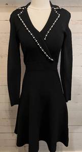 lot 375 image: Sandro Paris Black Dress with Decorative Pearl Accents