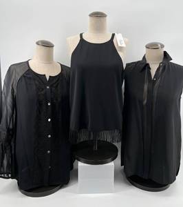 lot 378 image: Collection of 3 Womens Black SILK Tops, Size S including Parker and Vince