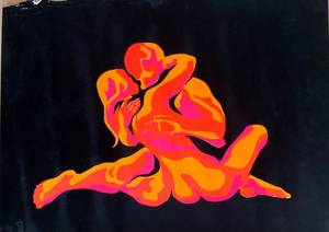 lot 381 image: Black Light Reactive Artwork with Embracing Figures