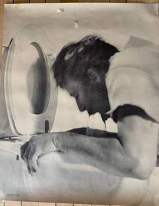 lot 382 image: Vintage Poster of Man Over Toilet Black and White Art Print
